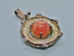 Különleges antik art deco ezüst medál rodokrozit kővel