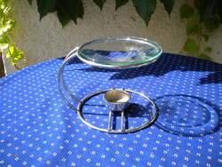 Üveg és krómozott mécsestartó , aromalámpa, illóolaj párologtató