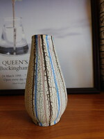 Retro csíkos kerámia váza repesztett mázzal