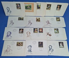 14 db FDC- 1968. Festmények Híres Festők Magyar Nemzeti Galéria Elsőnapi Borítékok Bélyegek Blokk