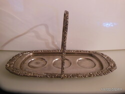 TÁLCA  - EZÜSTÖZÖTT - 22 x 11 cm + 11 cm - FOGANTYÚ - NEHÉZ - TÖMÖR - RÉGI - HIBÁTLAN