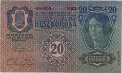 20 korona 1913 II. kiadás osztrák bélyegzés 2.