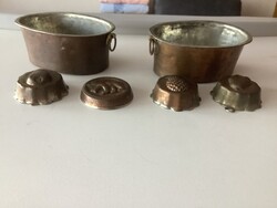 Antik réz konyhai formák: 19. századi