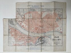 1871 PLAN von PEST und OFEN térképe, a Közmunkatanács által megállapított kör-, sugárút - hiányosan