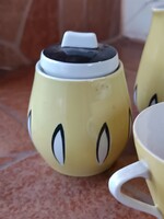 Retro sárga kávès csèsze kiöntő cukortartó