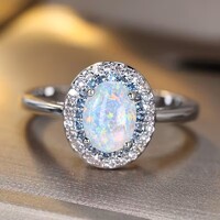 Opál Drágaköves Gyűrű Nemes Acél Ezüstözött Bevonat Hipoallergén Ékszer + Ékszerdoboz. Új!