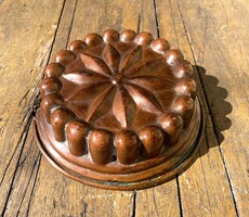 Antik vörösréz konyhai kuglóf- vagy süteménysütő forma 25 cm