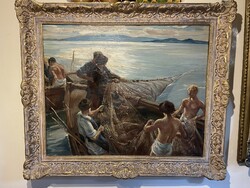 Udvary Pál - Balatoni halászok.(!)92x105cm)!)