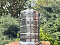 Nagy méretű vintage ezüstözött réz és üveg jégveder / palackhűtő ananász fedéllel – 1950–60-as évek