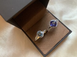 Tanzanit  és Akvamarin Brillekkel arany gyűrűk nagy méret .ÚJ.Igazolással