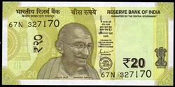 India 20 rúpia UNC 2022