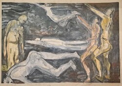 XX. sz. Magyar festő ,Schönberger Armand: Expresszív figurák sötét térben”