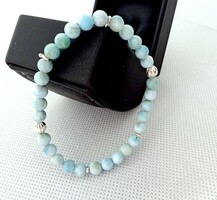 Larimár 5 mm golyós karkötő ezüst dísszel