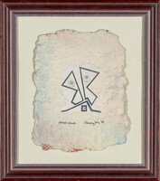 Aknay János - Húsvéti hírnök 25 x 25 cm merített papír, vegyes technika, keretben