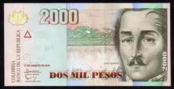 Kolumbia 2000 pesos UNC 2012