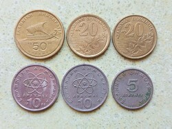 Görögország 6 db Különböző Érme 5 10 20 50 Drachma 1976-1992