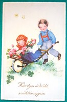 Jókívánság üdvözlő képeslap, Gyerekek, grafika: Hannes Petersen, postatiszta képeslap