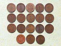 Németország NSZK 18 db Különböző Érme 2 Pfennig 1958-1985