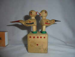 Retro mozgatható "gumi rugós" fa játék madarak