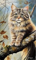 Dabronaki Cica az ágon 50x30 cm olaj-vászon