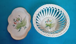 Herendi tálka és kosár , csipkebogyó hecsedli mintával