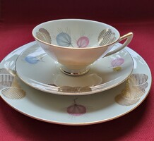 Porcelán reggeliző szett kávés teás csésze csészealj kistányér tányér arany szél