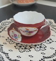 Aquincumi bordó virágmintás, barokkos mokkás csésze aljjal