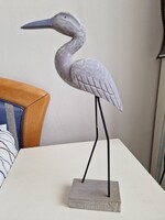 Modern, skandináv stílusú fa madár dekoráció (gém/daru) – 38 cm magas, hibátlan