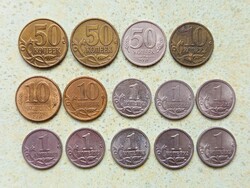 Oroszország 14 db Különböző Érme 1 10 50 Kopek Kopejka 1991-2015