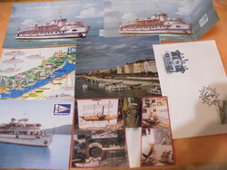 Mahart 3 db képeslap, 1 db emlék boríték, 3 db prospektus menetrenddel