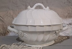 Fehér porcelán levesestál fedeles  rózsamintával