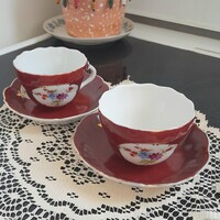 Aquincumi bordó virágmintás vintage mokkás csészék aljjal