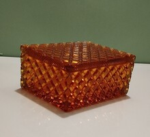 Borostyán színű üveg doboz, ékszertartó, bonbonier 9*12 cm