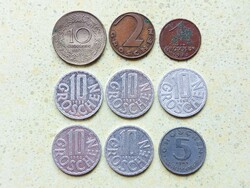 Ausztria 9 db Különböző Érme 1 2 5 10 Groschen 1925-1992