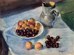 Jeney István: Meggy-barackos csendélet, 1958