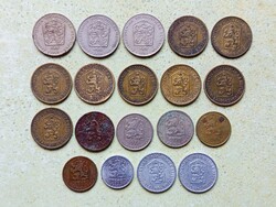 Csehszlovákia 19 db Különböző Érme 10 20 50 Haller Halierov 1 2 Korona 1921-1988