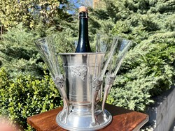 CHAMPAGNE CLUB - Vintage ón pezsgőhűtő pohártartóval, 6 pezsgőspohárral