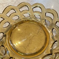 Sárga üvegtál gyümölcsöstál Art deco áttört mintás hibátlan
