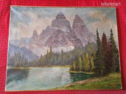 Antik JELZETT KRÁNITZ MARGIT ALPESI   FESTMÉNY 60x80 --KORAI SPAKLI TECHNIKA KERET NÉLKÜL-OLCSÓN!