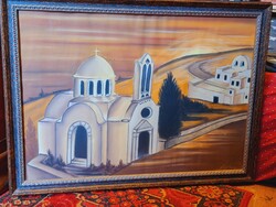 Szignált ÁGH LAJOS ? ? OLAJ PASZTEL? VÁSZNON VAGY KARTONON MATT ÜVEG ALATT 78X58 cm