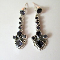 Gyönyörű antik megjelenésű ezüst fülbevaló lolite kő díszítéssel