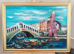 Szöllősi Tibor Rialto-híd, Velence festmény 78x58 cm kerettel