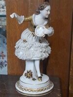 Exkluzív Alt Német,Germany Schwarza-Saalbahn 1890-1927,Art Deco Táncos Hölgy Porcelán Szobor.17 cm.