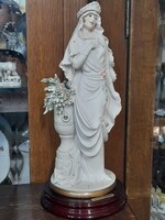 Art Deco Capodimonte Giuseppe Armani 1993 Florence Úri Hölgy Virágokkal Szobor,Fa Talapzaton.27 cm.
