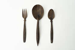 Retró Kókusz Fa Salátás Evőeszköz / Étkészlet / Villa Kanál / Régi