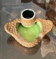 KIRÁLY KERÁMIA HAMUTARTÓ, CIGARETTA TARTÓ, BARNA ÉS ZÖLD SZÍNNEL 18 CM