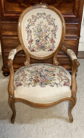 Antik XVI.Lajos stílusú gobelin karosszék
