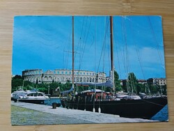 Régen Jugoszlávia , Horvátország, Póla, Pula, Aréna, kikötő, hajó
