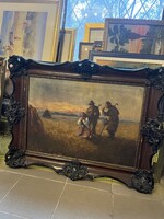 Monumentális antik életkép díszes neobarokk keretben