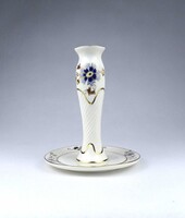 1Z776 Vajszínű búzavirág mintás Zsolnay porcelán gyertyatartó 14 cm